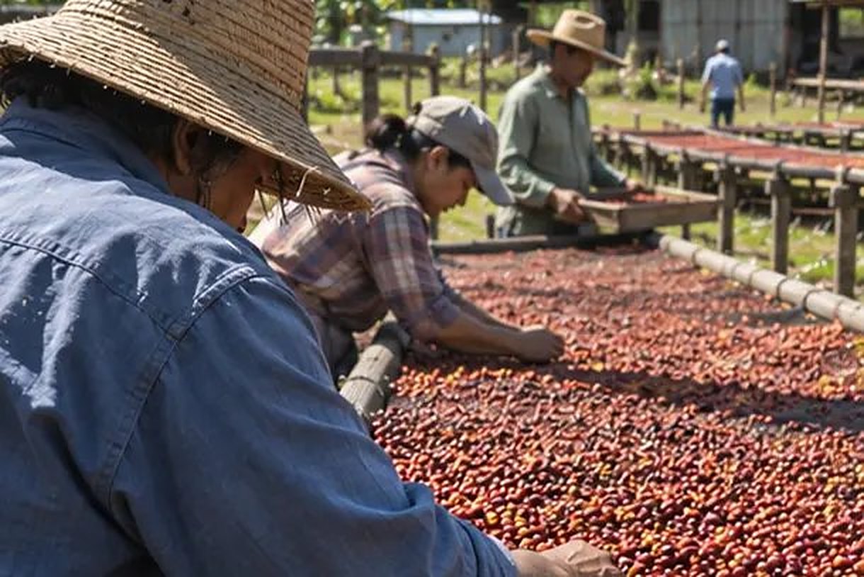 コーヒーの実を、天日で乾かす農園（イメージ）